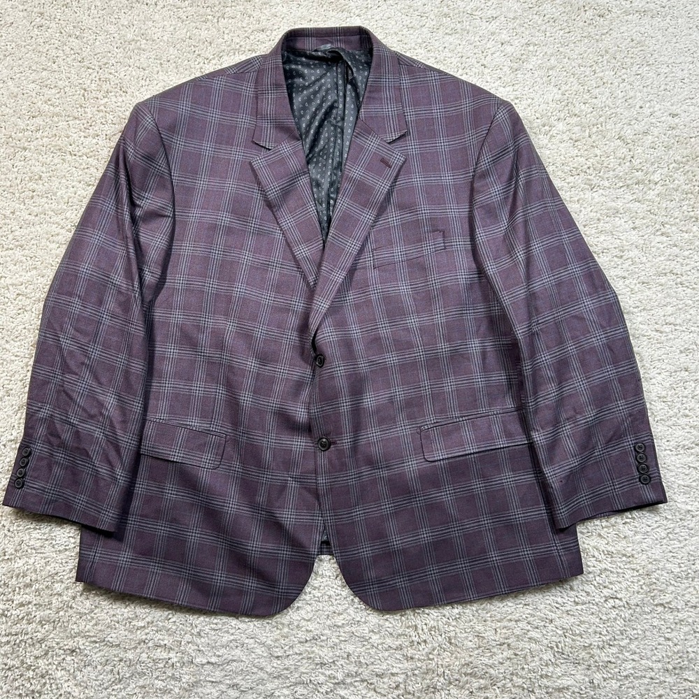 Oak Hill Blazer 3XL 54R/56R Purple Plaid Silk Wool Blend Sport Coat Jacket